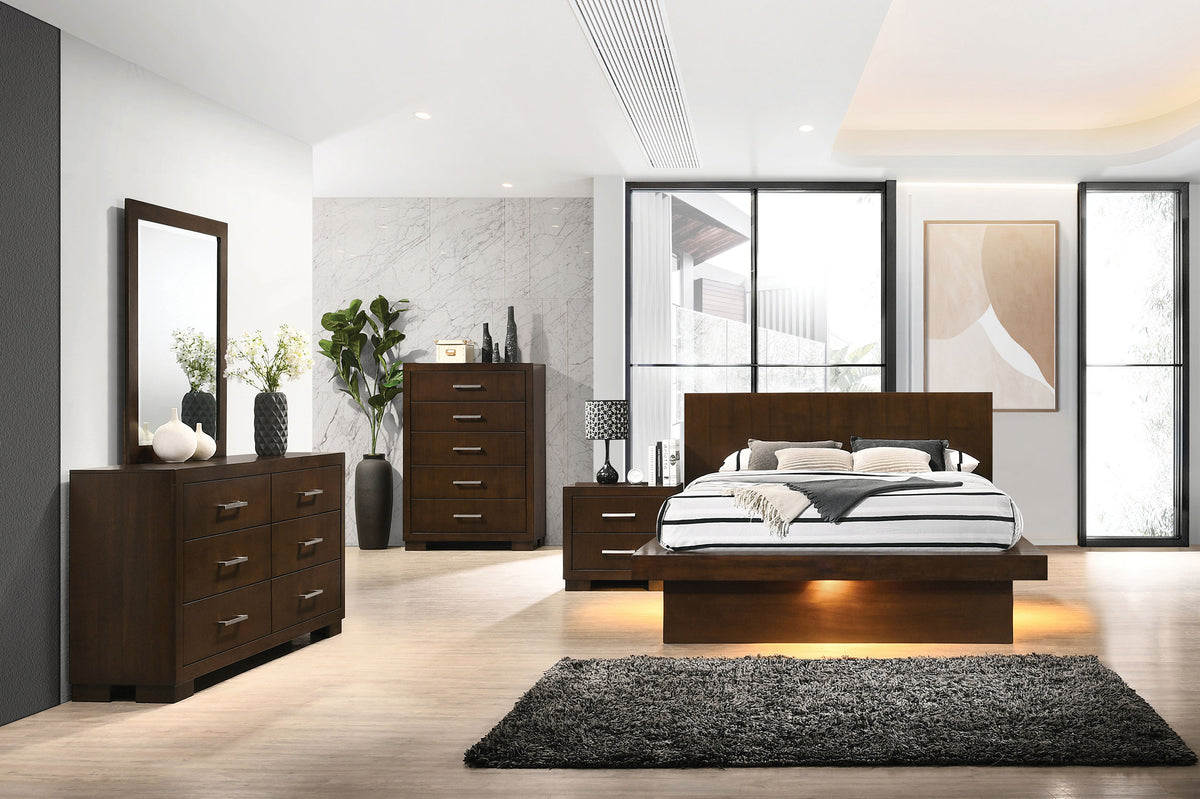 Jessica LED Platform Bed & Bedroom Sets - 5pcs- Queen LED Panel Bed + Nightstand + Dresser + Mirror + Chest