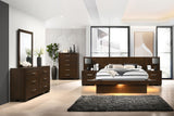 Jessica LED Platform Bed & Bedroom Sets - 6pcs- Queen LED Panel Bed + 2 Nightstands + Dresser + Mirror + Chest, with Back Panels
