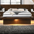 Jessica LED Platform Bed & Bedroom Sets - Panel or Bookcase Headboard in Cappuccino with Silver-Tone Pulls - lifestyle