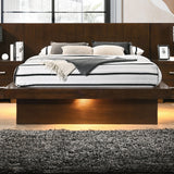 Jessica LED Platform Bed & Bedroom Sets - Panel or Bookcase Headboard in Cappuccino with Silver-Tone Pulls - lifestyle