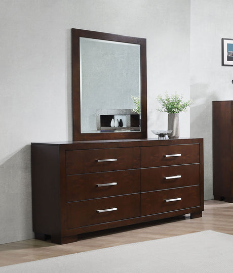 Jessica LED Platform Bed & Bedroom Sets - Panel or Bookcase Headboard in Cappuccino with Silver-Tone Pulls - lifestyle