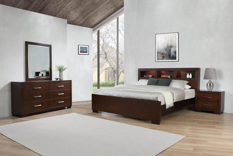 Jessica LED Platform Bed & Bedroom Sets - 4pcs- Eastern King LED Bookcase Bed + Nightstand + Dresser + Mirror