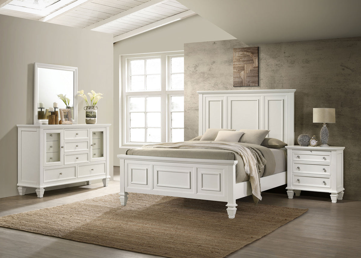 Sandy Beach Carved Panel or Storage Bed & Bedroom Sets - 4pcs- California King Panel Bed + Nightstand + Dresser + Mirror