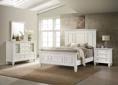 Sandy Beach Carved Panel or Storage Bed & Bedroom Sets - 4pcs- California King Panel Bed + Nightstand + Dresser + Mirror