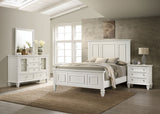 Sandy Beach Carved Panel or Storage Bed & Bedroom Sets - 4pcs- Queen Panel Bed + Nightstand + Dresser + Mirror