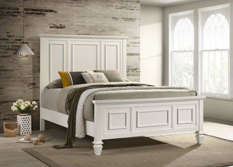 Sandy Beach Carved Panel or Storage Bed & Bedroom Sets - Coastal Cream White with Brushed Nickel Hardware - lifestyle