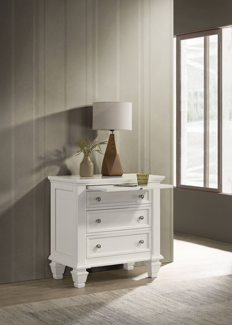 Sandy Beach Carved Panel or Storage Bed & Bedroom Sets - Coastal Cream White with Brushed Nickel Hardware - lifestyle