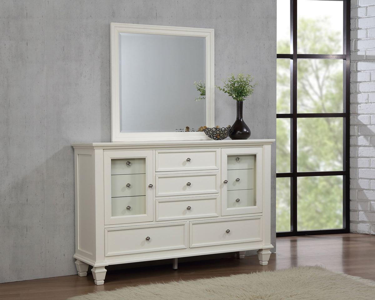 Sandy Beach Carved Panel or Storage Bed & Bedroom Sets - Coastal Cream White with Brushed Nickel Hardware - lifestyle