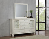 Sandy Beach Carved Panel or Storage Bed & Bedroom Sets - Coastal Cream White with Brushed Nickel Hardware - lifestyle