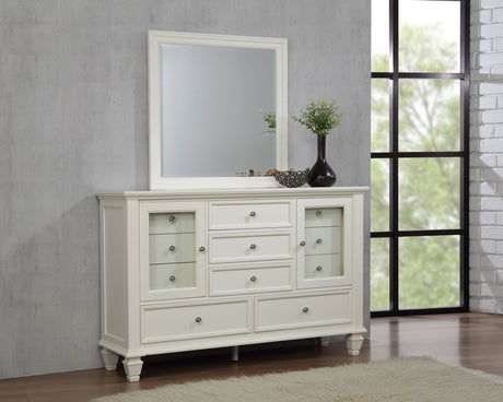 Sandy Beach Carved Panel or Storage Bed & Bedroom Sets - Coastal Cream White with Brushed Nickel Hardware - lifestyle