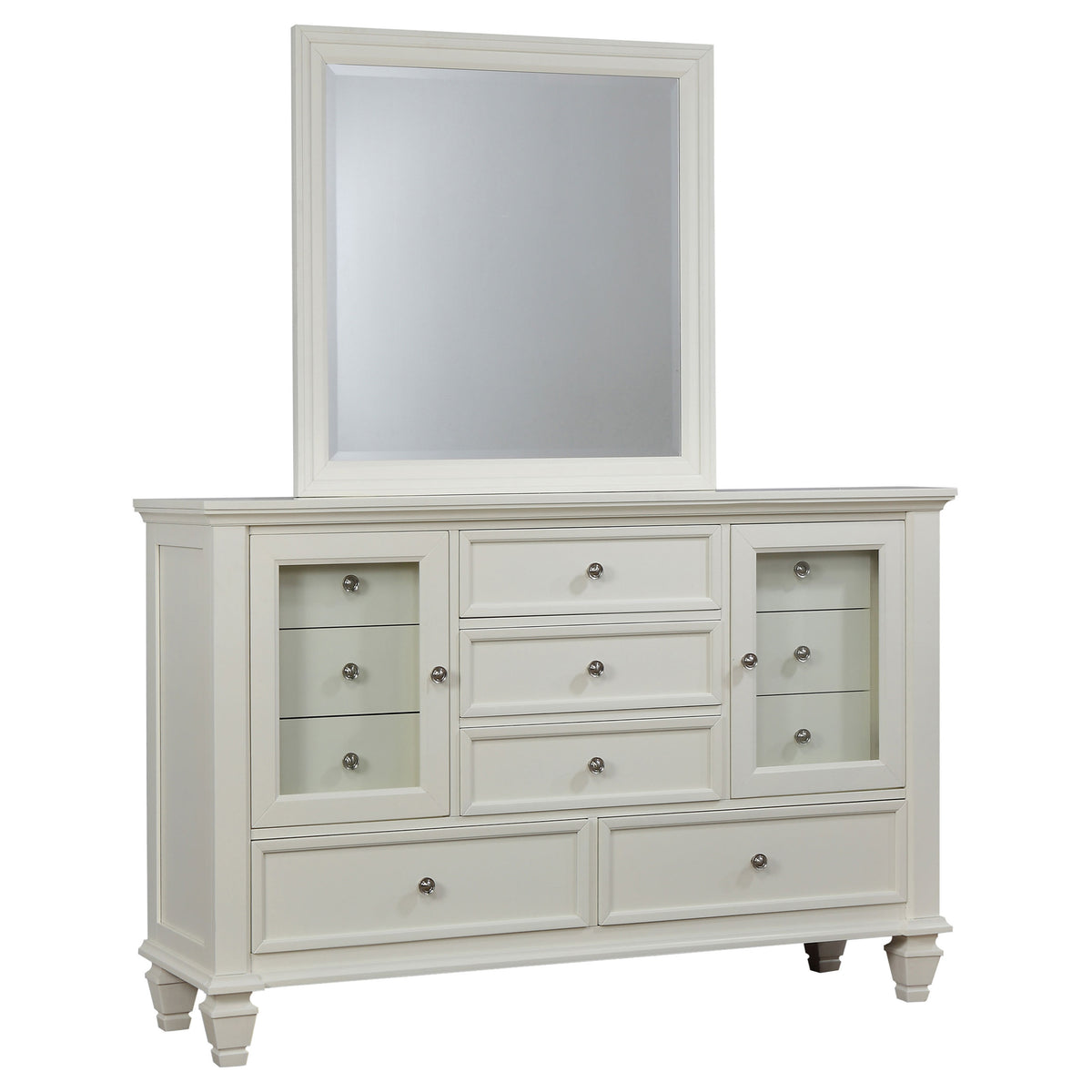 Sandy Beach Carved Panel or Storage Bed & Bedroom Sets - Dresser with Mirror
