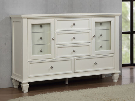 Sandy Beach Carved Panel or Storage Bed & Bedroom Sets - Coastal Cream White with Brushed Nickel Hardware - lifestyle
