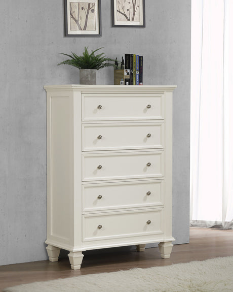 Sandy Beach Carved Panel or Storage Bed & Bedroom Sets - Coastal Cream White with Brushed Nickel Hardware - lifestyle