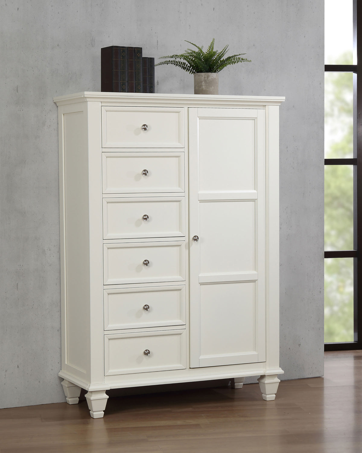 Sandy Beach Carved Panel or Storage Bed & Bedroom Sets - Coastal Cream White with Brushed Nickel Hardware - lifestyle