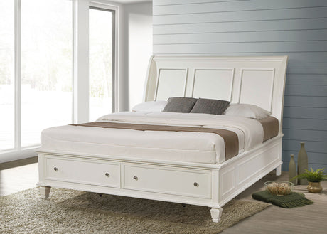 Sandy Beach Carved Panel or Storage Bed & Bedroom Sets - Coastal Cream White with Brushed Nickel Hardware - lifestyle