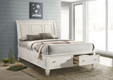 Sandy Beach Carved Panel or Storage Bed & Bedroom Sets - Coastal Cream White with Brushed Nickel Hardware - lifestyle