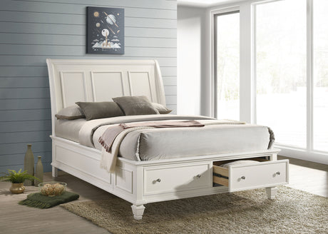 Sandy Beach Carved Panel or Storage Bed & Bedroom Sets - Coastal Cream White with Brushed Nickel Hardware - lifestyle