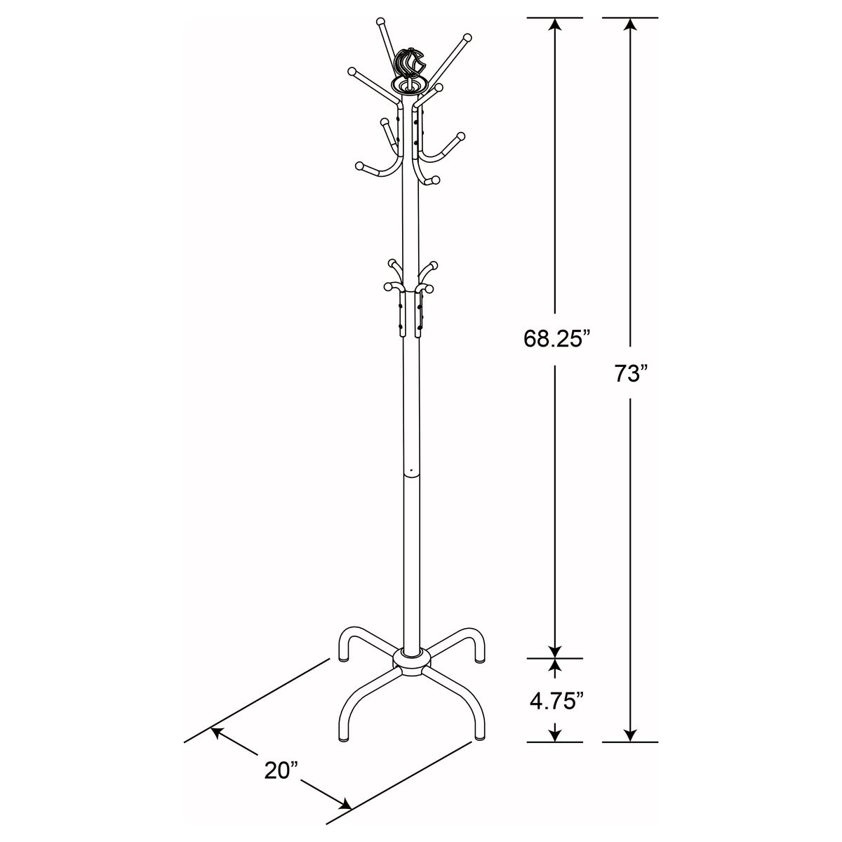 Collier 12-Hook Freestanding Metal Coat Rack - Classic Black with Decorative Finial – view 3