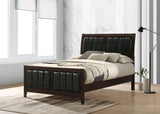 Carlton Panel Bed & Bedroom Sets - Channel-Stitched Black Leatherette with Cappuccino Wood, Twin to California King - lifestyle