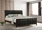 Carlton Panel Bed & Bedroom Sets - Channel-Stitched Black Leatherette with Cappuccino Wood, Twin to California King - lifestyle