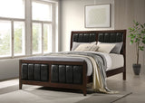 Carlton Panel Bed & Bedroom Sets - Channel-Stitched Black Leatherette with Cappuccino Wood, Twin to California King - lifestyle