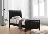 Carlton Panel Bed & Bedroom Sets - Channel-Stitched Black Leatherette with Cappuccino Wood, Twin to California King – view 1