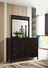 Carlton Panel Bed & Bedroom Sets - Channel-Stitched Black Leatherette with Cappuccino Wood, Twin to California King - lifestyle