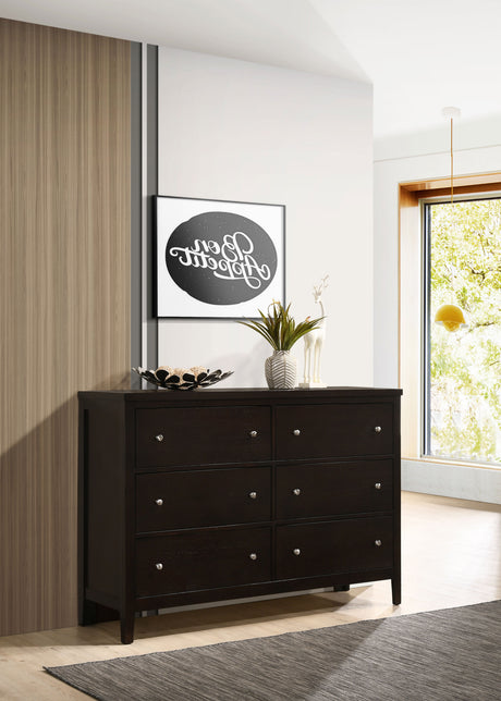 Carlton Panel Bed & Bedroom Sets - Channel-Stitched Black Leatherette with Cappuccino Wood, Twin to California King - lifestyle