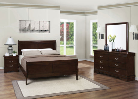 Louis Philippe Sleigh Bed & Bedroom Sets - 4pcs- Full Bed + Nightstand + Dresser + Mirror