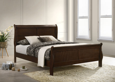 Louis Philippe Sleigh Bed & Bedroom Sets - Traditional Cappuccino with Nickel Bail Handles, Twin to Eastern King - lifestyle