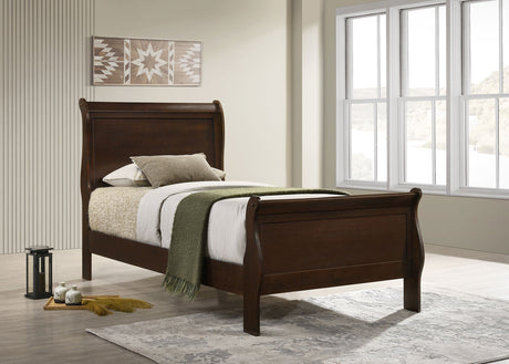 Louis Philippe Sleigh Bed & Bedroom Sets - Traditional Cappuccino with Nickel Bail Handles, Twin to Eastern King – view 1