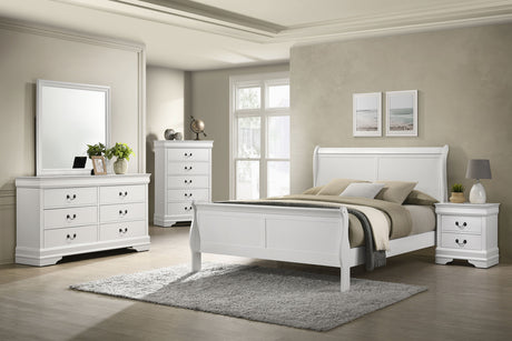 Louis Philippe Sleigh Panel Bed & Bedroom Sets - 5pcs- Full Bed + Nightstand + Dresser + Mirror + Chest