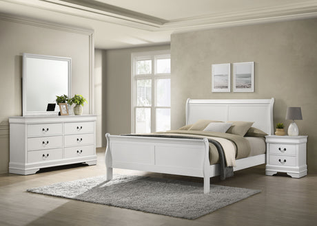 Louis Philippe Sleigh Panel Bed & Bedroom Sets - 4pcs- Eastern King Bed + Nightstand + Dresser + Mirror