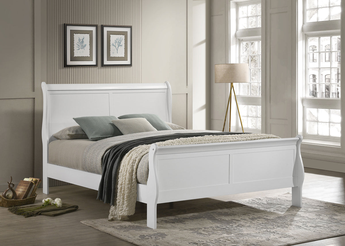Louis Philippe Sleigh Panel Bed & Bedroom Sets - Classic Curved Design in White, Twin to Eastern King - lifestyle