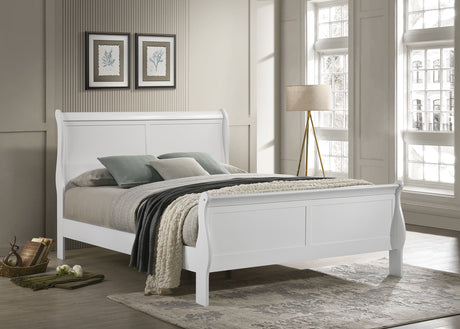 Louis Philippe Sleigh Panel Bed & Bedroom Sets - Classic Curved Design in White, Twin to Eastern King - lifestyle