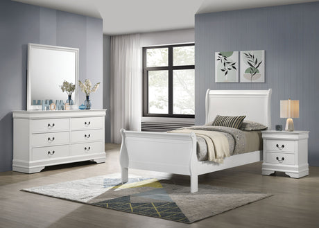 Louis Philippe Sleigh Panel Bed & Bedroom Sets - 4pcs- Twin Bed + Nightstand + Dresser + Mirror