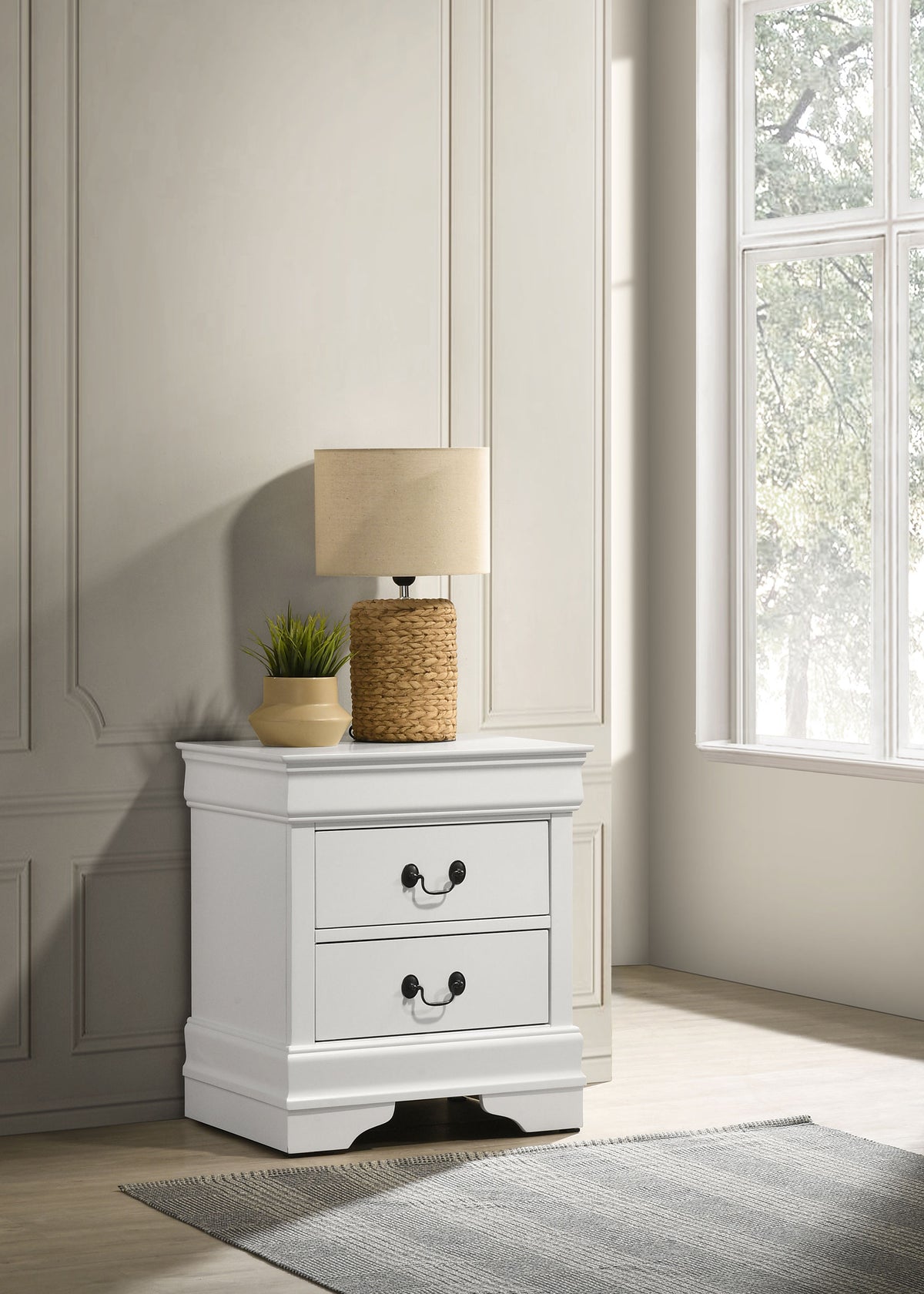 Louis Philippe Sleigh Panel Bed & Bedroom Sets - Classic Curved Design in White, Twin to Eastern King - lifestyle