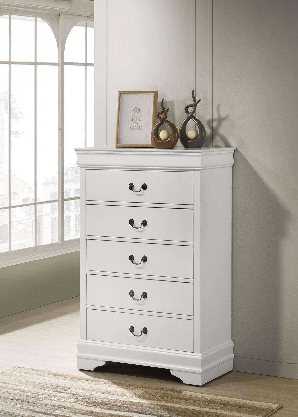 Louis Philippe Sleigh Panel Bed & Bedroom Sets - Classic Curved Design in White, Twin to Eastern King - lifestyle