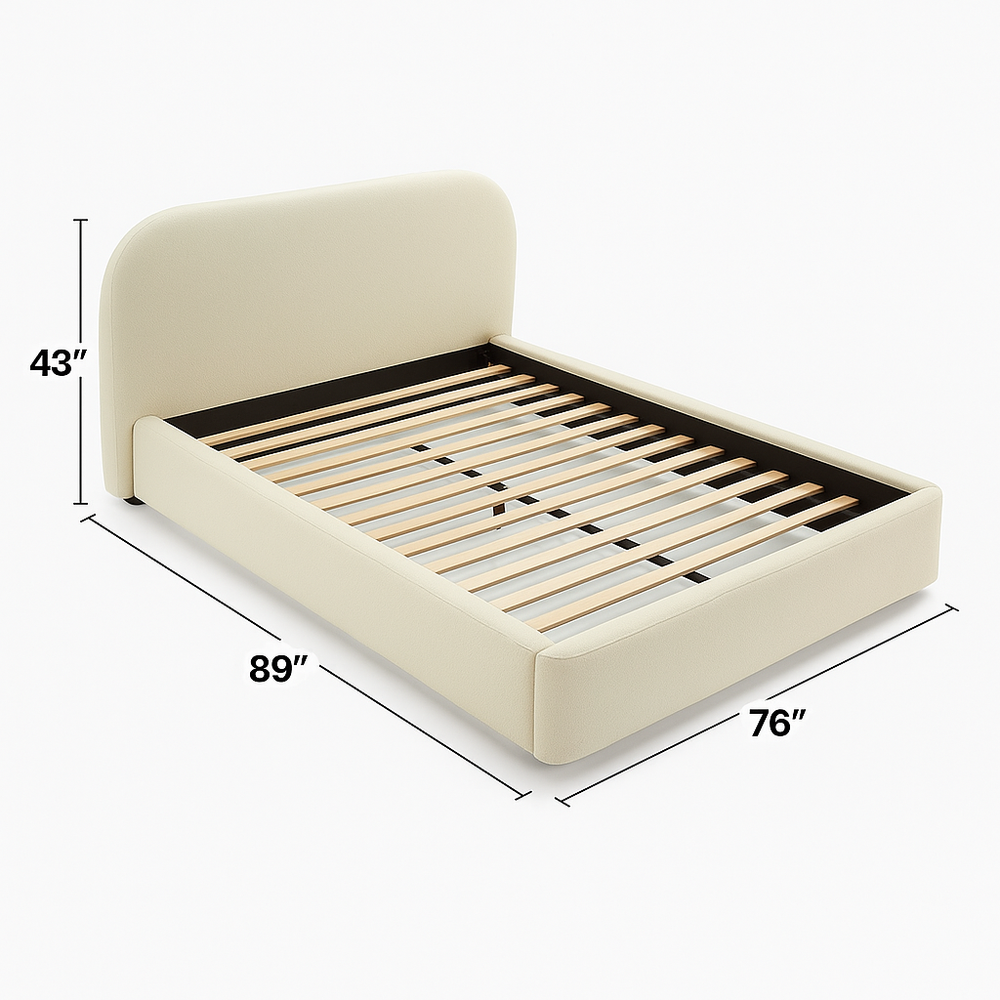 Arden Queen Upholstered Bed in Beige Fabric - Minimalist Contemporary Bedroom Bed Frame dimensions