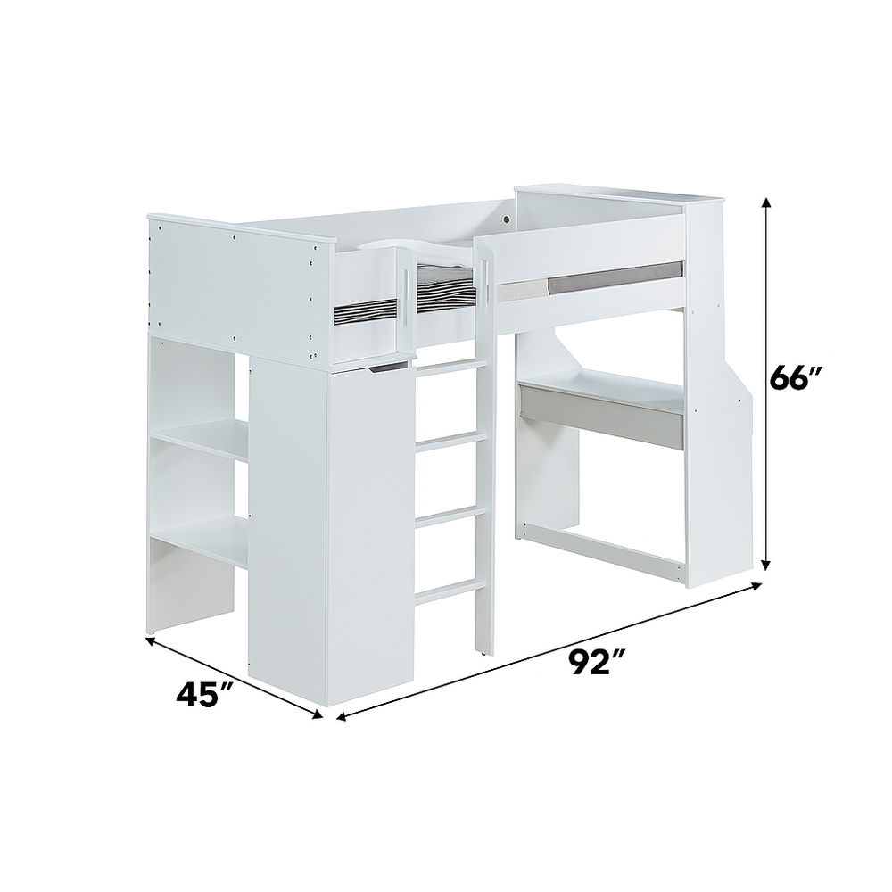 Ragna Twin Loft Bed with Desk & Wardrobe dimensions