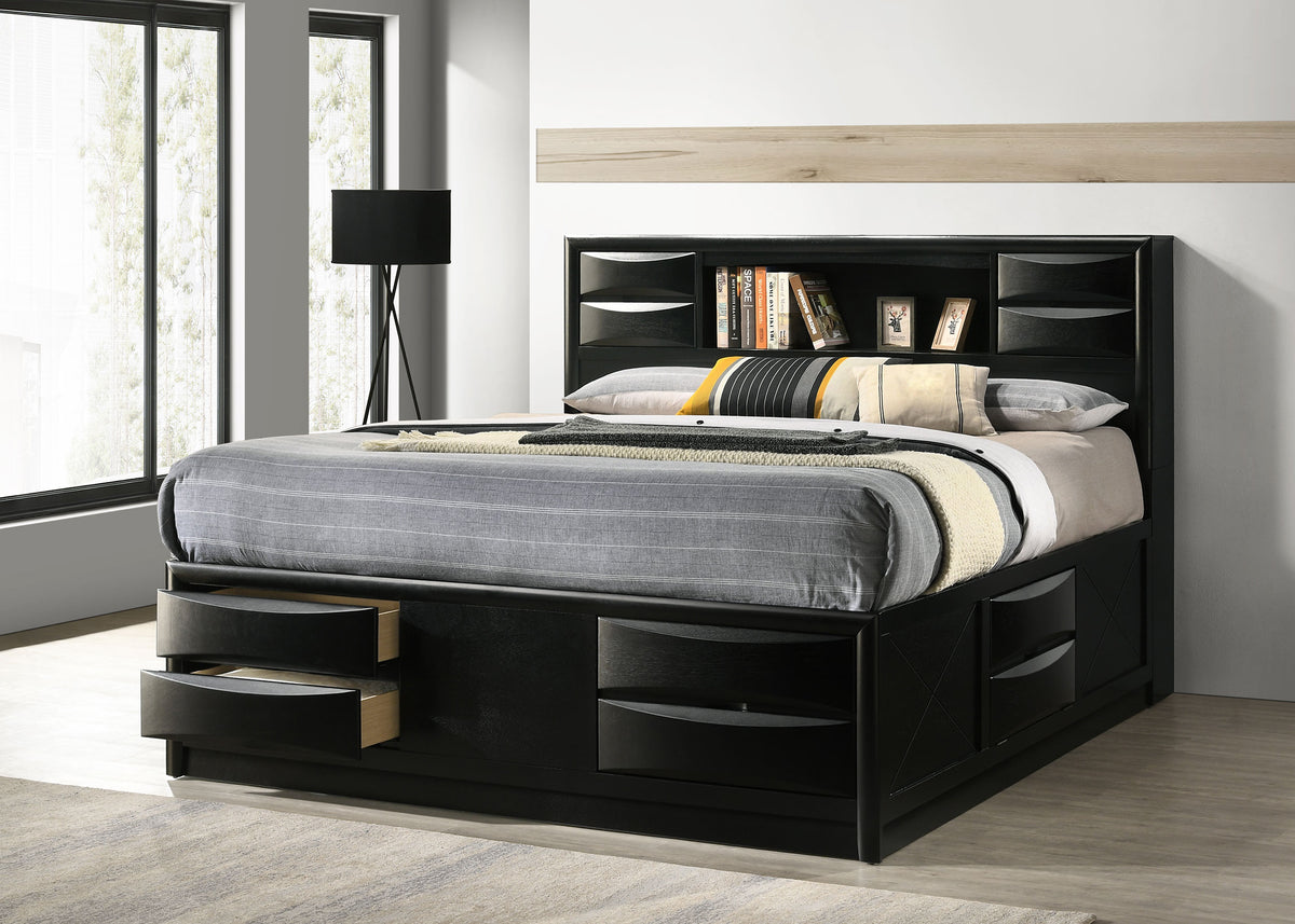 Briana Bookcase Storage Bed & Bedroom Sets - 8 Drawers & Drop-Down Rail Storage in Black, Queen to California King - lifestyle