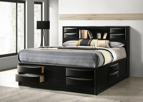Briana Bookcase Storage Bed & Bedroom Sets - 8 Drawers & Drop-Down Rail Storage in Black, Queen to California King - lifestyle