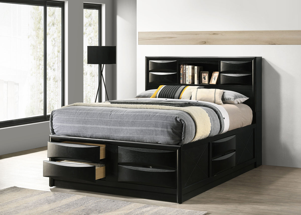 Briana Bookcase Storage Bed & Bedroom Sets - 8 Drawers & Drop-Down Rail Storage in Black, Queen to California King – view 1