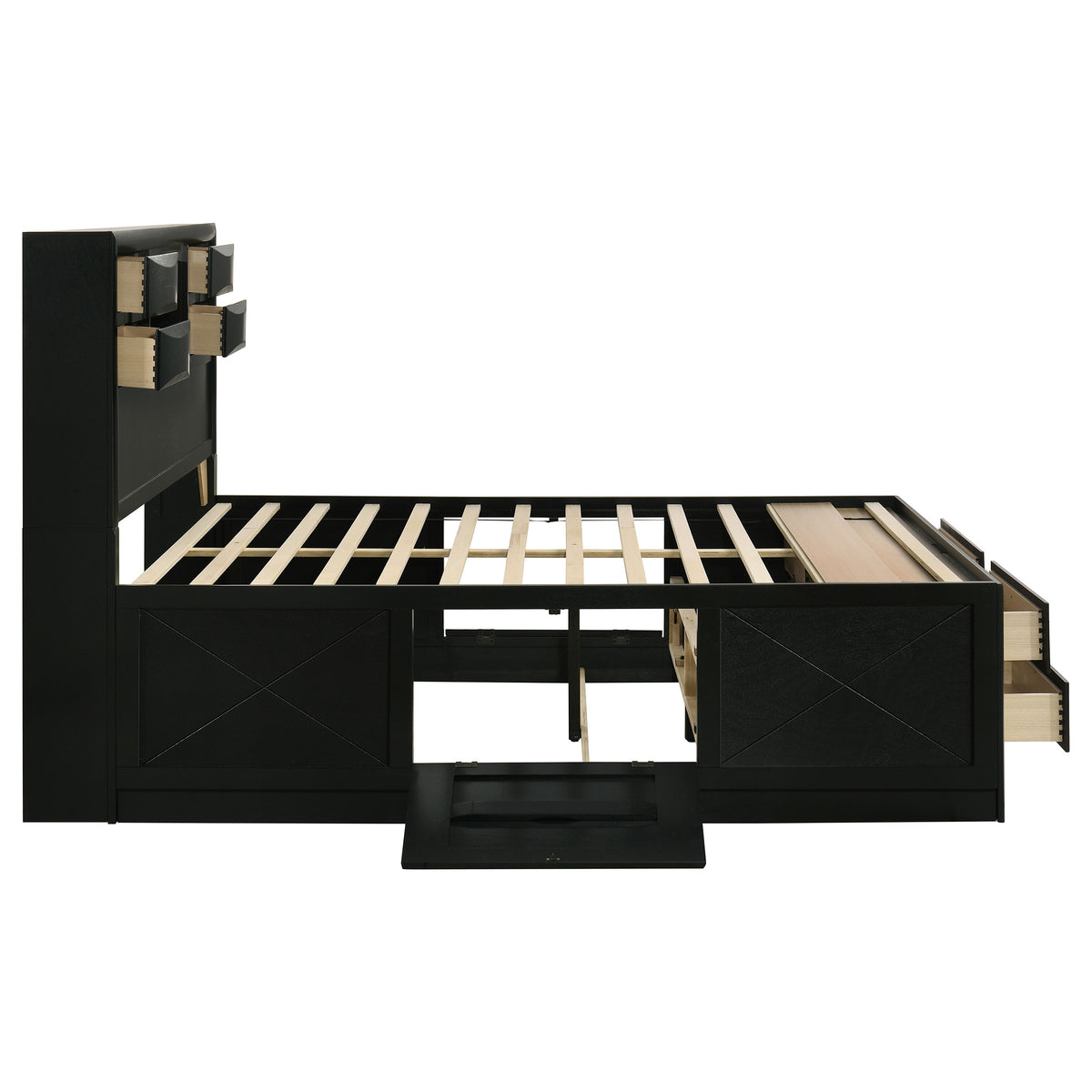 Briana Bookcase Storage Bed & Bedroom Sets - 8 Drawers & Drop-Down Rail Storage in Black, Queen to California King – view 19