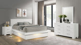 Jessica LED Platform Bed & Bedroom Sets - 4pcs- Eastern King LED Platform Bed + Nightstand + Dresser + Mirror