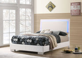 Felicity LED Panel Bed & Bedroom Sets - White High Gloss Headboard with Blue LED Lighting & Faux Leather Frame - lifestyle