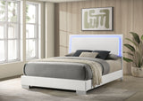 Felicity LED Panel Bed & Bedroom Sets - White High Gloss Headboard with Blue LED Lighting & Faux Leather Frame - lifestyle