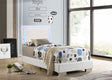 Felicity LED Panel Bed & Bedroom Sets - White High Gloss Headboard with Blue LED Lighting & Faux Leather Frame - lifestyle