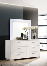 Felicity Bedroom Storage - Dresser, LED Mirror, Chest, Nightstand & Lighted Vanity in White High Gloss - lifestyle