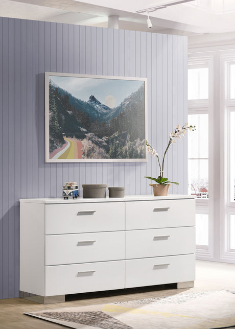 Felicity Bedroom Storage - Dresser, LED Mirror, Chest, Nightstand & Lighted Vanity in White High Gloss – view 1